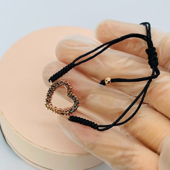 Tous Rose Gold Vermeil San Valentín heart Bracelet with Gemstones and black Cord - Picture 2 of 6